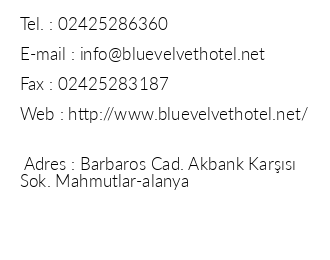 Blue Velvet Hotel iletiim bilgileri